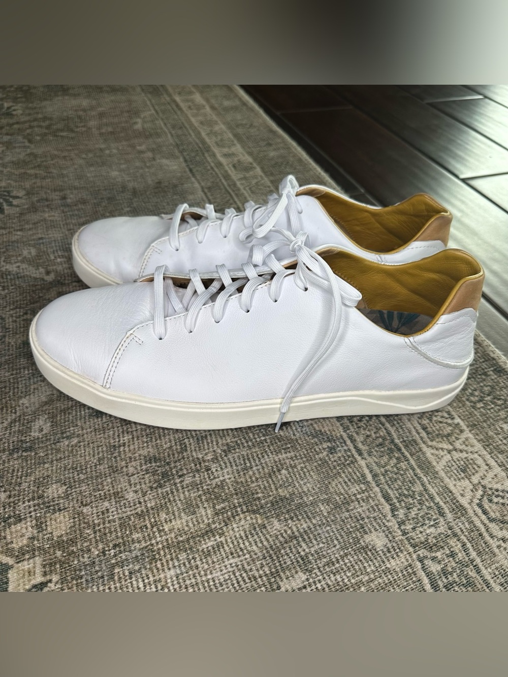 Olukai Lae‘ahi Lī ‘Ili Waterproof Leather Sneakers, Men's Size 14 Bright White
